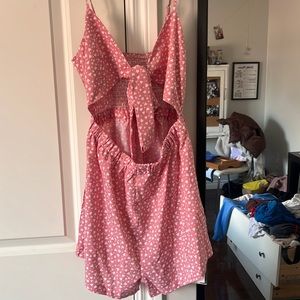 romwe pink and white spaghetti strap romper with hearts!